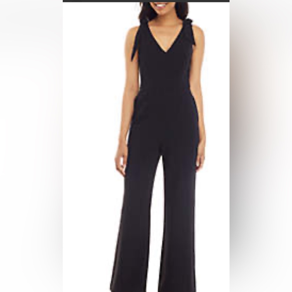 Charles Henry Black Sleeveless V Neck Tie shoulder Tank Jumpsuit black Sz Small